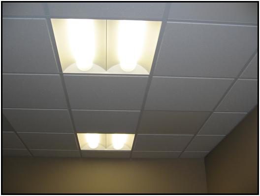 ThermaRay Architectural Series heaters installed in a 2 by 2 foot T-bar ceiling grid