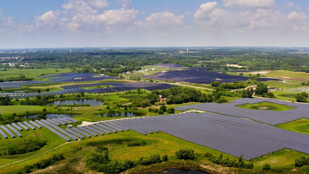 Aerial view of the Hoot Lake Solar field