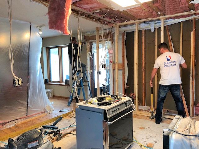 Kitchen gutted to the studs during repairs